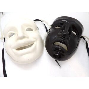 Ceramic Hand Painted Comedy Tragedy Masks Signed preowned